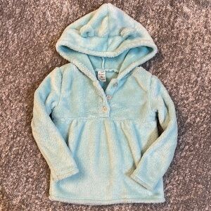NWOT carters aqua blue Sherpa pullover with glitter buttons and ear hood 3t